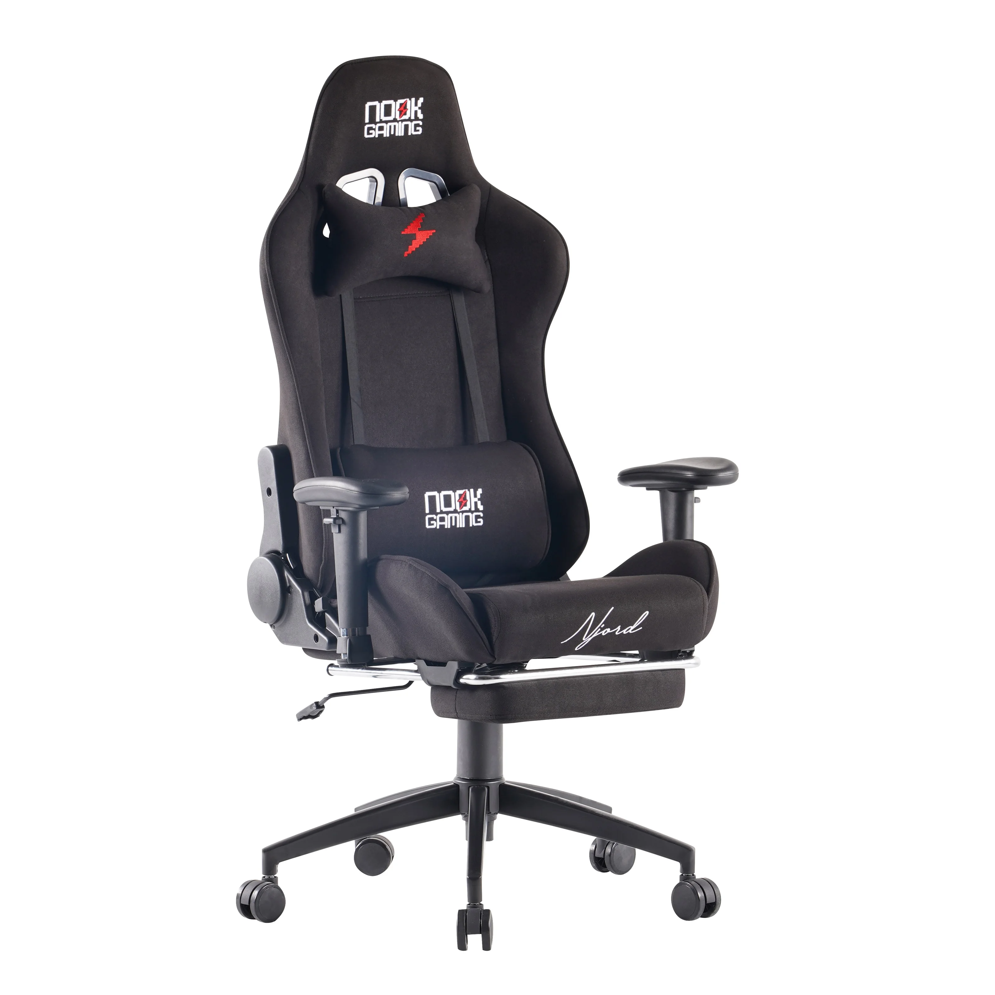 

Wholesale custom black fabric computer game chair with backrest function home office full color game chair with footstool