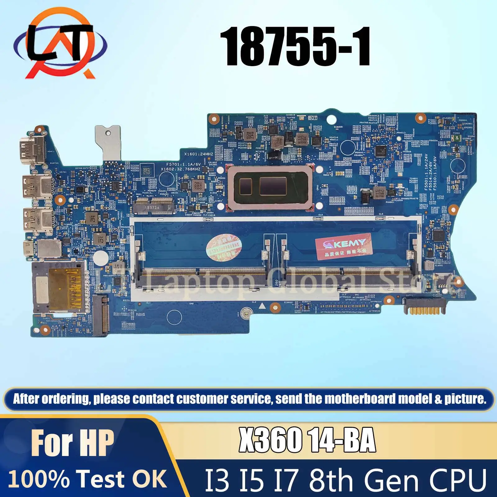 18755-1 Mainboard For HP X360 14-BA L41253-00 L39180-001 Laptop Motherboard With i3-8145U i5-8265U i7-8565U CPU