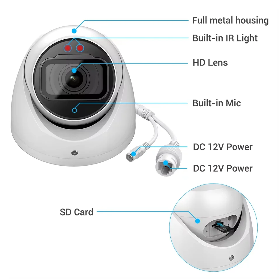 DH OEM 4MP Starlight IP Camera IR30m Mini Dome IP Camera Built-in MiC WDR Support SD Card Slot Replace IPC-HDW4433C-A view 5