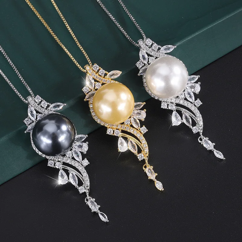 S925 Silver Plated 18K Gold Plated PT950 Platinum Shell Beads Korean Style Fashion Handmade Diamond Women's Pendant Necklace14mm