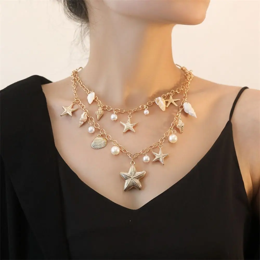 

Ethnic Style Marine Style Necklace Necklace Set Silver Conch Shell Necklace Hip Hop Golden Starfish Pendant Necklace Male