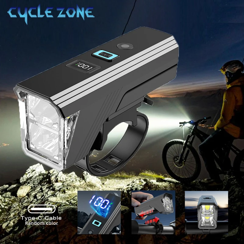 Cycling MTB Bicycle Front Light Type-C Chargable 3 Modes Light Sensing Induction Headlight Lamp Digital Display Bike Flashlight