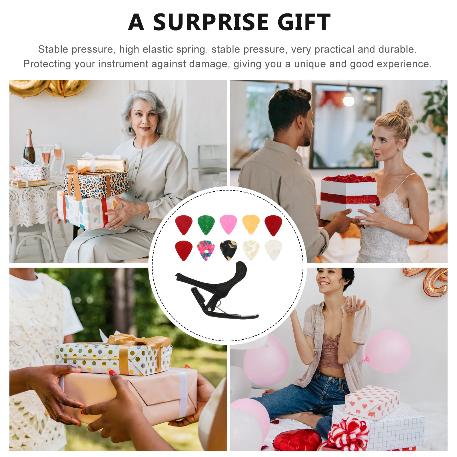 1 Juego de púas de capó para guitarra, Combo duradero, profesional, accesorio para guitarra acústica eléctrica, abrazadera multifunción portátil para