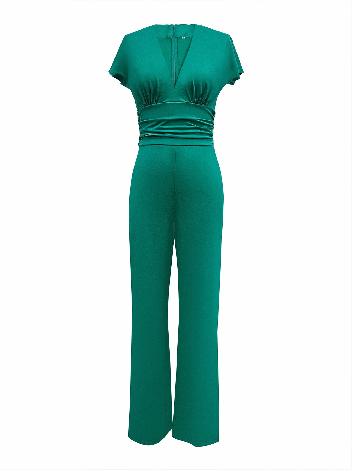 Women\'s Spring and Summer Fashionable and Casual Pure Color V Neck Gentle Jumpsuit