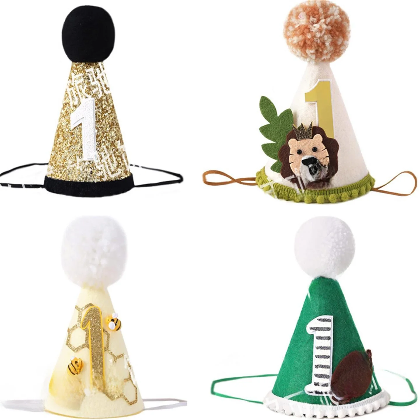 Children's Birthday Party Hat  Year Old Lion Jungle Crown Halloween Party Cartoon Animal Headwear Props Three Vinyl Fiber 100%