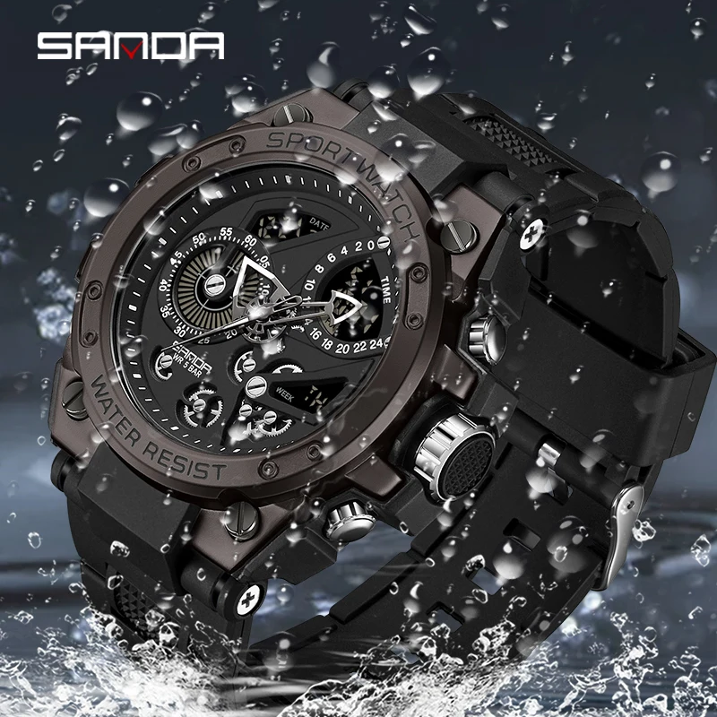 2023 Watch Multi-Function Fashion Trend Outdoor Luminous Alarm Clock Water proof Shockproof  Sanda Men's Sanda Men's Watch 9020