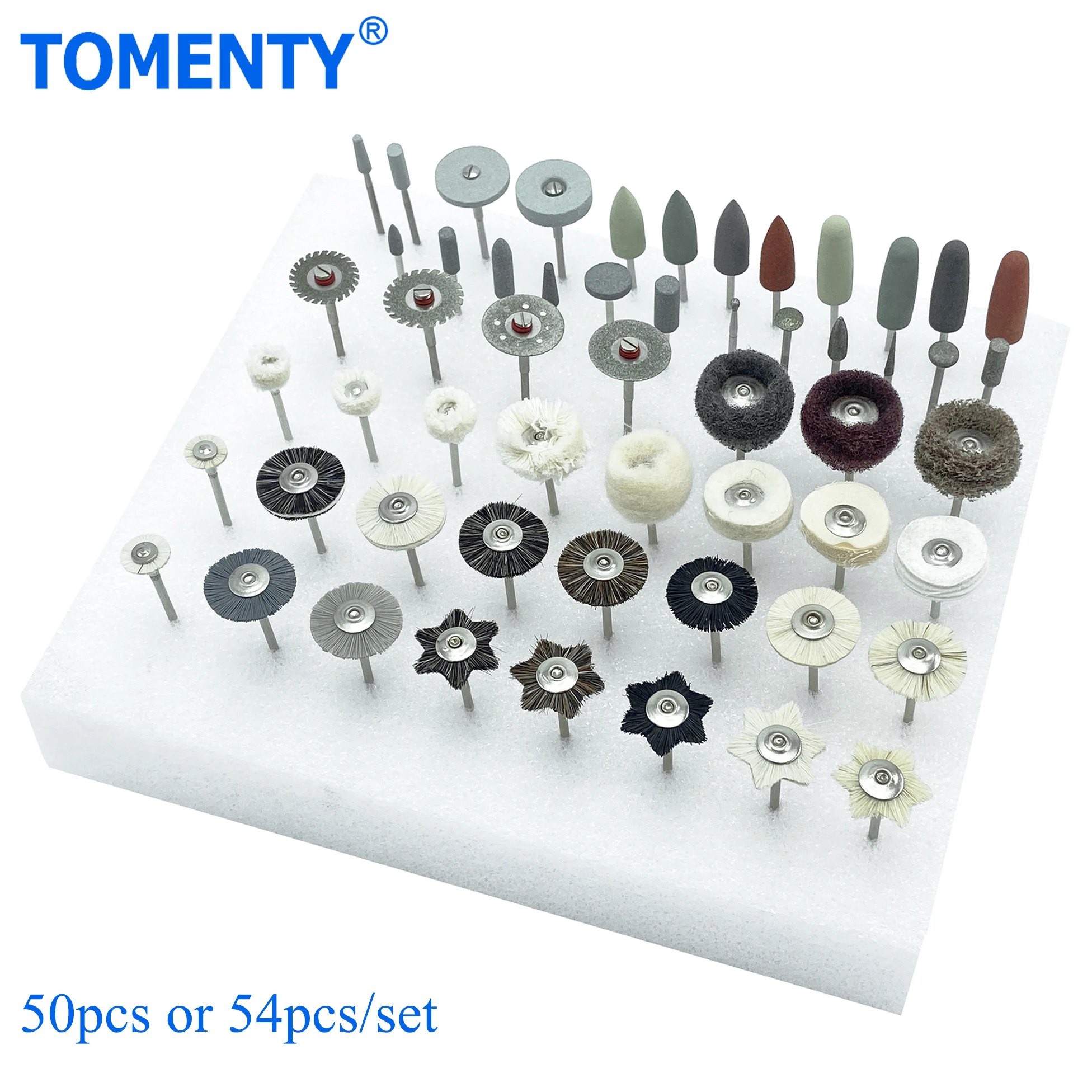 

54Pcs/Box TOMENTY Dental Polishing Kit Laboratory HP Polisher Set 2.35mm Shank Diameter Burs Brush Grinding Clinic Lab Tools