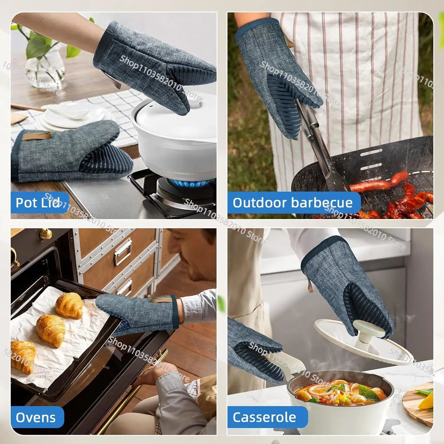 1 Pair Mini Oven Mitts Cotton Silicone Heat Resistant 500F Non-Slip Grip Surfaces Hanging Loop Machine Washable Kitchen