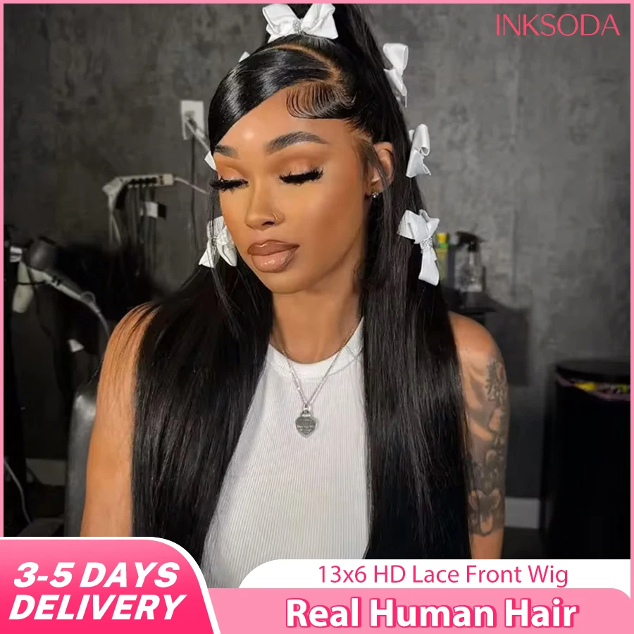 

Black 220% Density 13x6 HD Bone Straight Transparent Lace Front Wig Real Human Hair 38 Inch Pre Plucked Wigs Brazilian Wigs