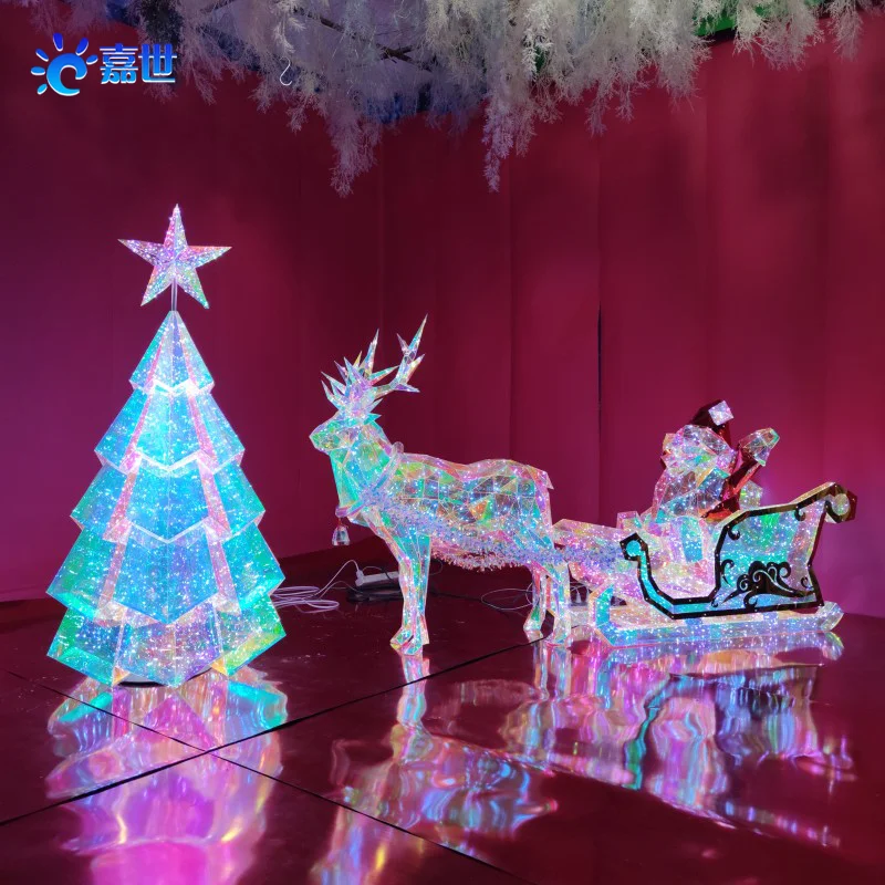 Christmas deer ornament Internet celebrity clock in shopping mall scenic spot decoration DP point illuminating deer pulling car
