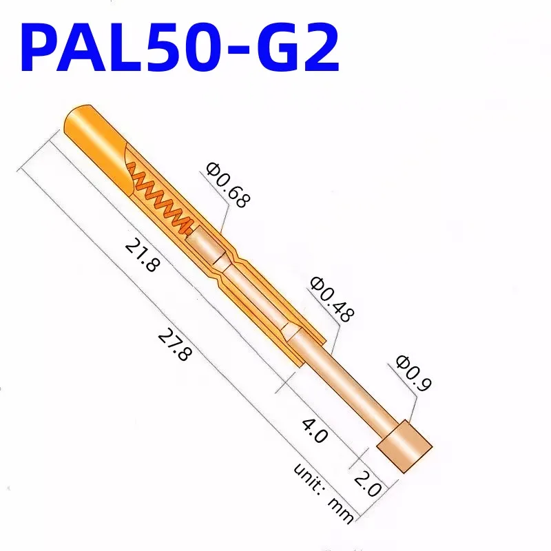 20/100PCS PAL50-G2 Spring Test Probe PAL50-G Test Pin Test Tool 27.8mm 0.68mm Gold Needle Tip Dia 0.90mm Pogo Pin PL50-G PL50-G2