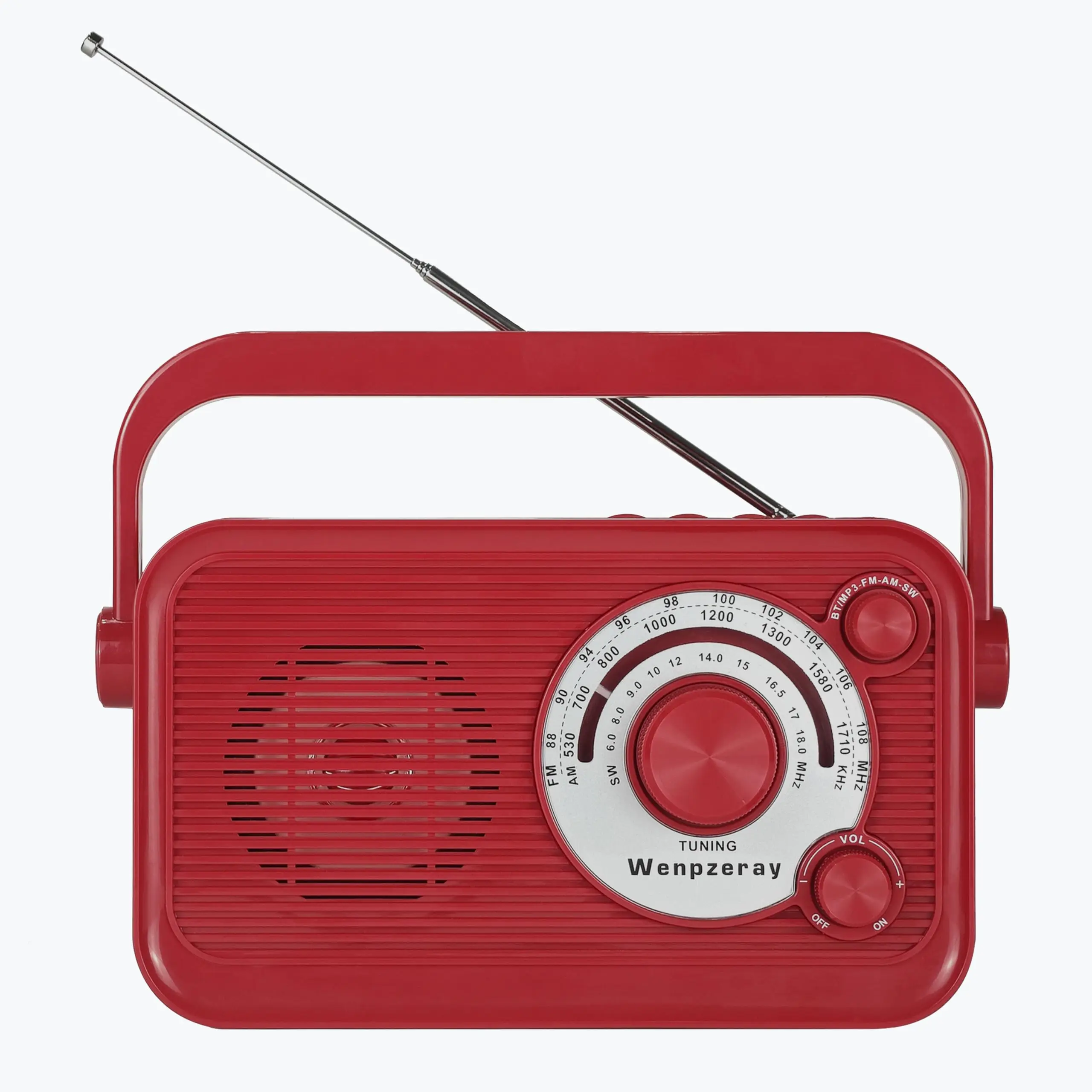 Wenpzeray D218 Retro Portable AM FM SW Radio Great Sound BT Speaker Battery Operated Good Reception with USB/TF Card Jack （Red)）