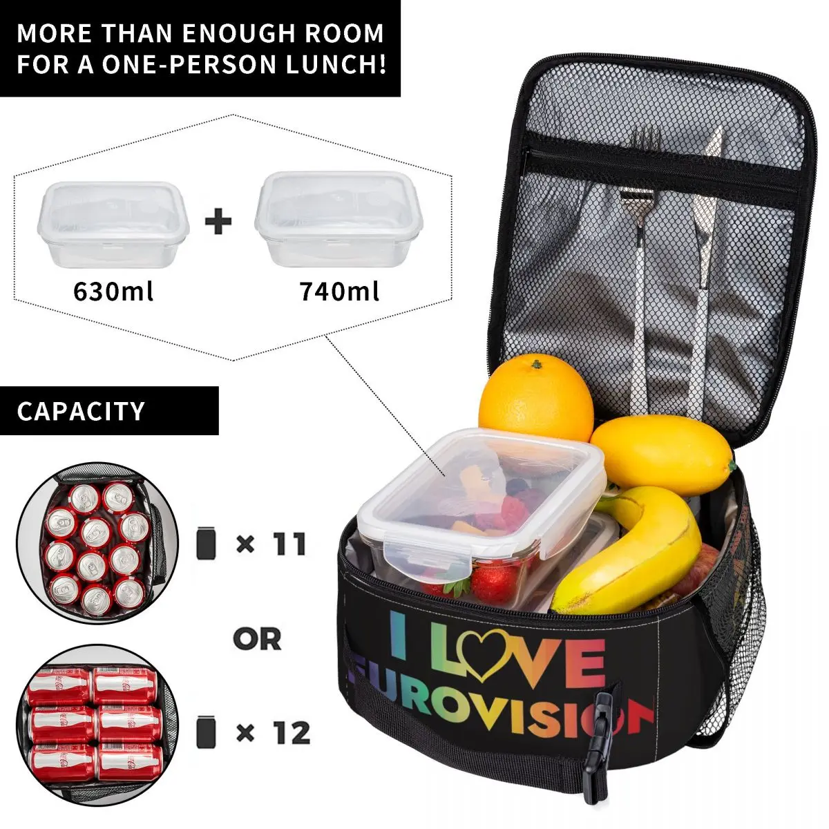 

I Love Eurovision Rainbow Insulated Lunch Bag for Bento Storage Food Boxes Portable Container Cooler Thermal Lunch Box Tote