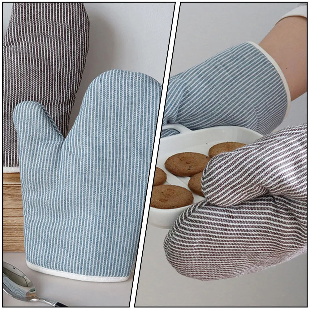 2Pcs Heat Insulation Oven Gloves Protective Thickened Cooking Mittens for Baking Microwave Kitchen Use Heat Resistant Barbecue
