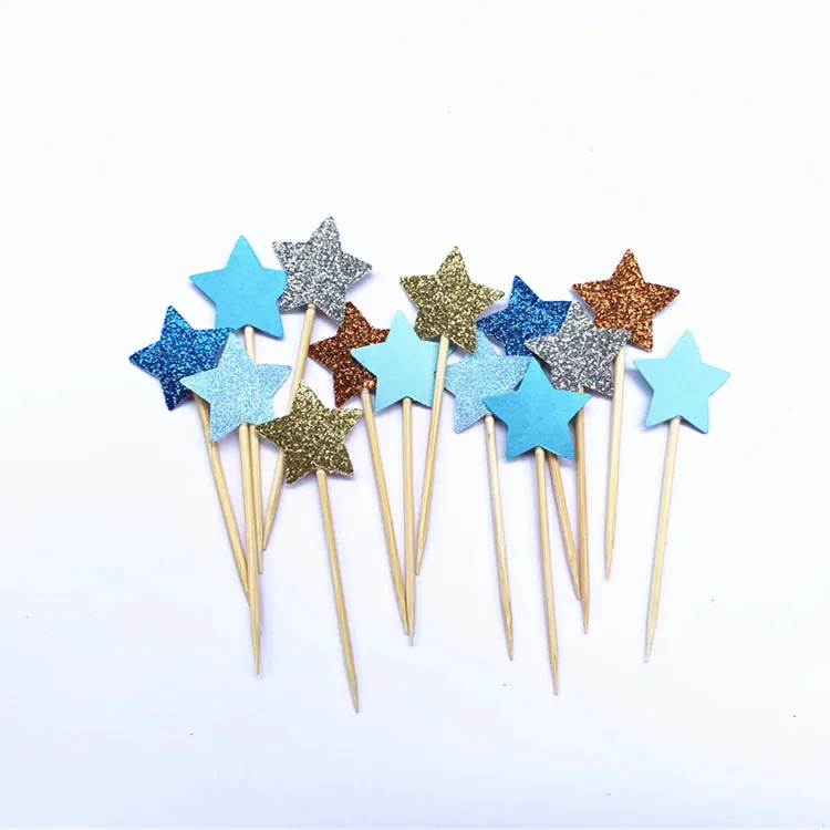 40 pcs Glitter Star Cupcake Toppers Party Supplies Birthday Wedding New Years Eve Party baby shower decorations Handmade