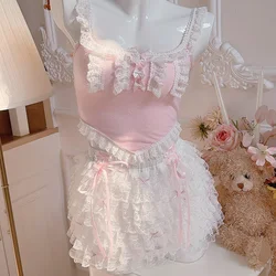 Gonne per torte carine per ragazze dolci gonna in pizzo con rifiniture in pizzo decorazione elastico in vita Lolita pantaloncini multistrato gonna vestiti Kawaii