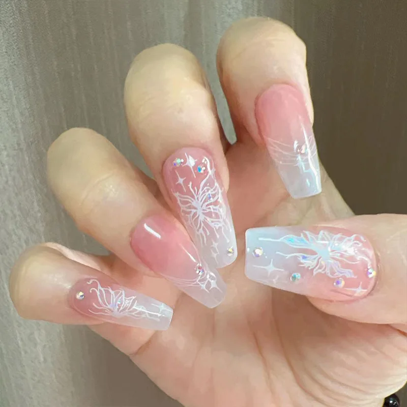 Pink Glitter Butterfly Nails Stickers 3D Laser Holographic Shiny Fairy Fluidic Butterfies Decals DIY Manicure Decorations Slider
