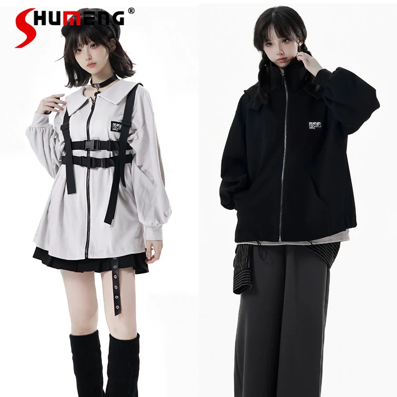 

Original Design Y2K Student Motorcycle Style Sportswear Autumn New Girl's Sweet Cool Loose Hooded Zip Jacket T-shirt Pants Set