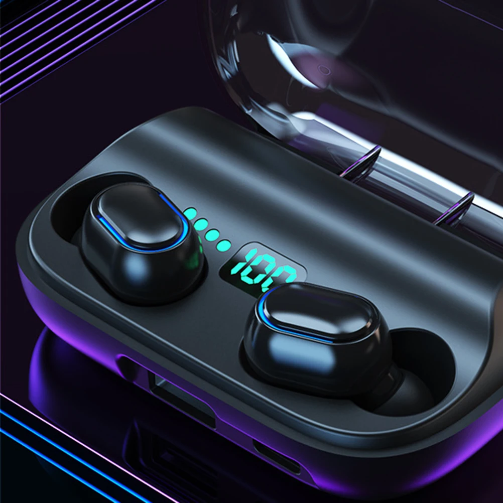 

1 Pair Headset Noise Reduction Wireless Earbuds Display Charging Case Surround Sound Sweatproof Sports