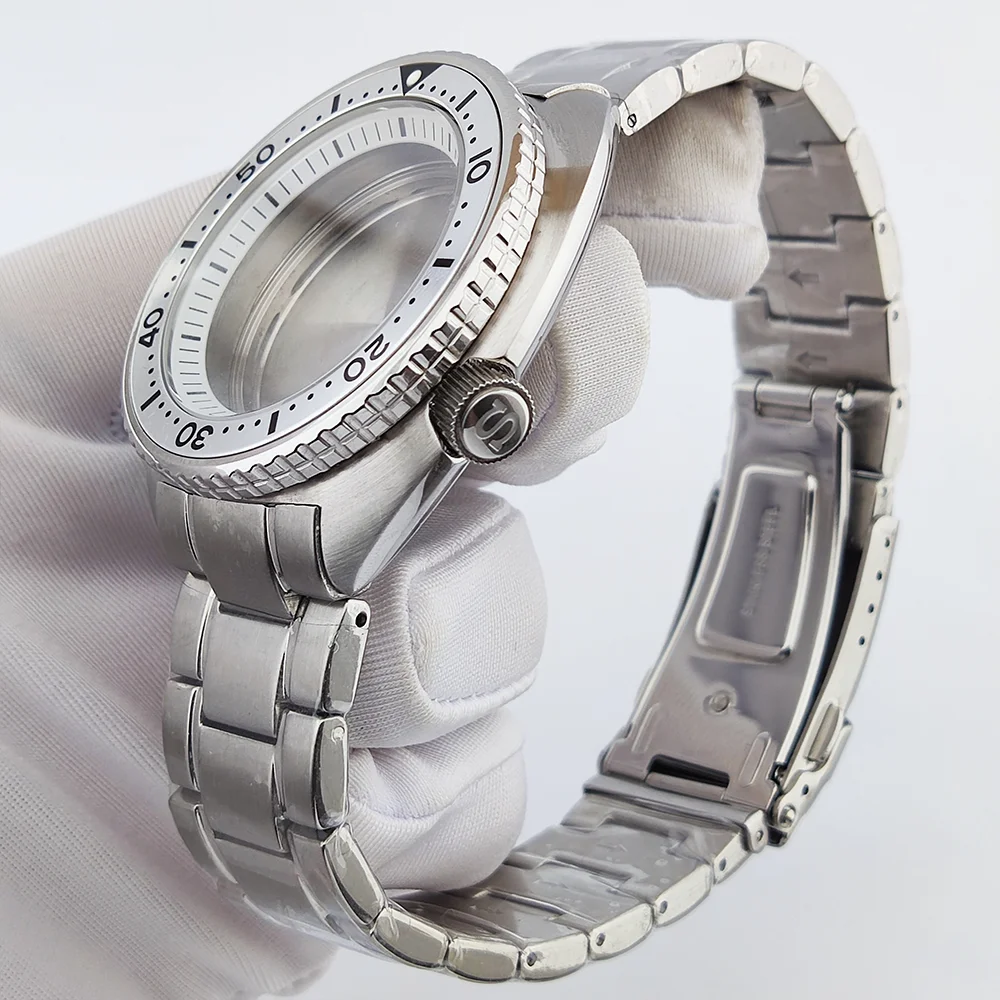 42 مللي متر حافظة رجالية فاخرة NH35 حافظة 904L الفولاذ المقاوم للصدأ الياقوت الزجاج المسطح مقاوم للماء يناسب 28.5 مللي متر حافظة الطلب