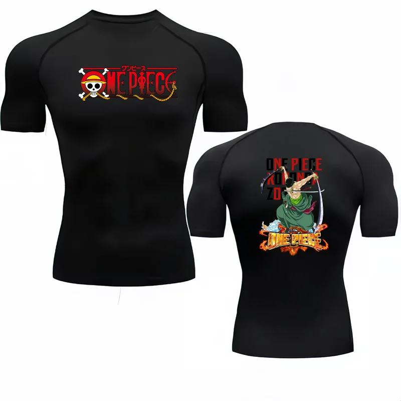 Bandai One Piece Zoro Anime Print Men's Compression T-Shirt, Quick Dry Breathable Gym Running Workout Elastic Fitness Top