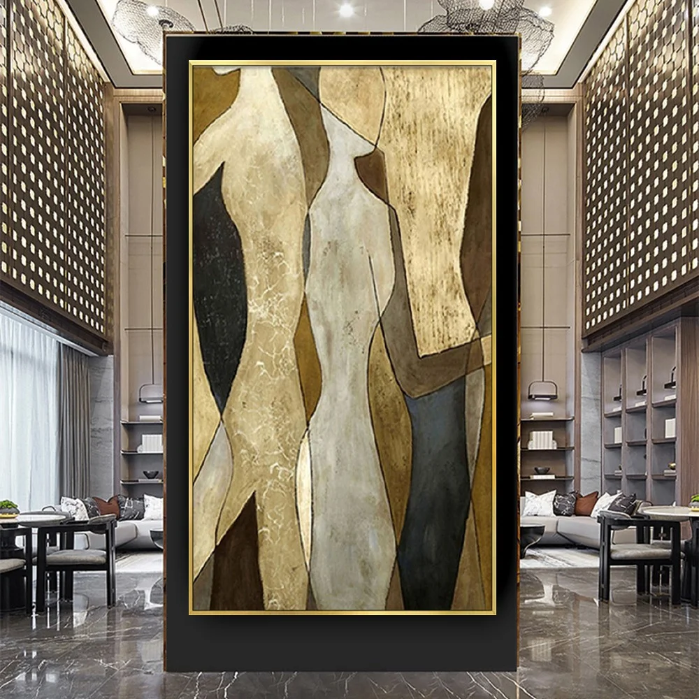 

Famous Picasso Works Handmade Oil Painting Abstract Golden Figure Portrait Wall Painting Modern Home Interior Canvas Decor Wall