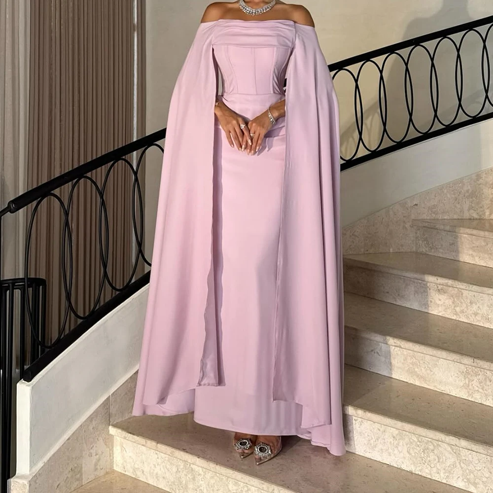 فساتين سهرة مخصصة على شكل حرف a بطول الكاحل قبالة الكتف بدون أكمام فستان حفلات موضة سرق ثنيات بدون ظهر