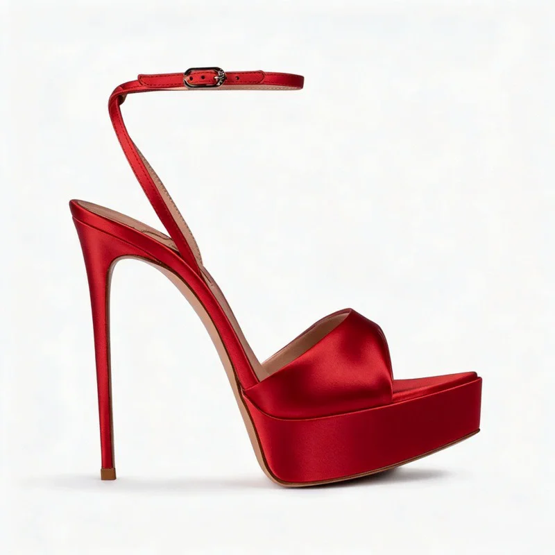 Nouvelles sandales d'été à plateforme imperméables à bout pointu et à ruban en soie, pour banquet, grande taille, chaussures à talons hauts pour femmes