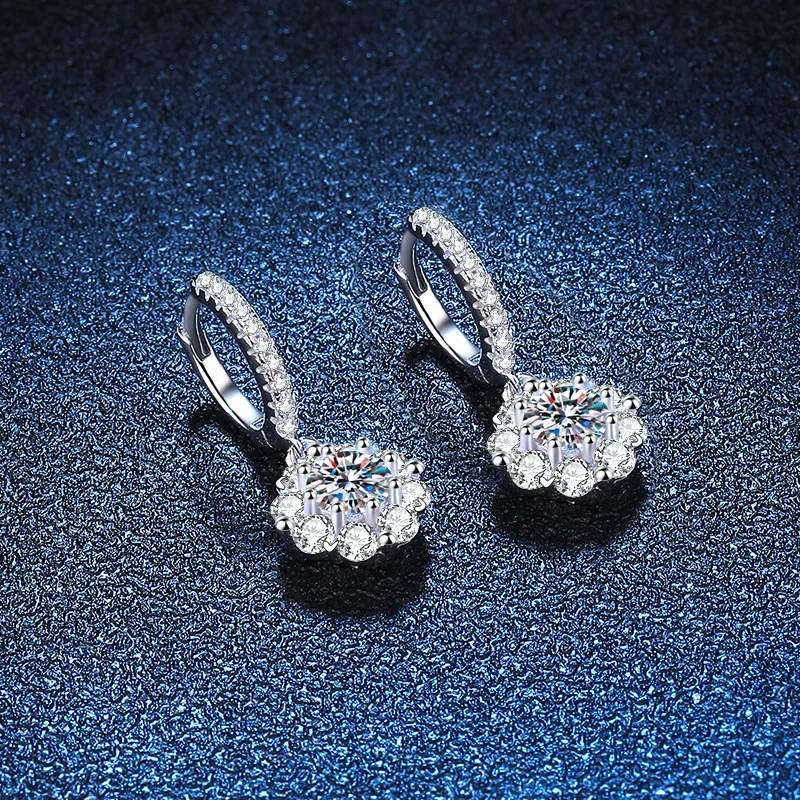 18K Gold Inlaid Diamond Earrings PT950 Platinum Flower Moissanite Earrings 50 Dot D Color Women's Fashionable Earrings