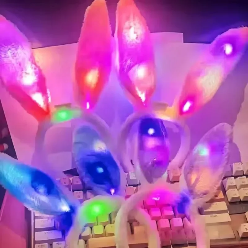 1-20PCS 부활절 토끼 귀 머리띠 LED 글로우 플러시 토끼 귀 토끼 소녀 코스프레 의상 부활절 장식 토끼 헤어 액세서리