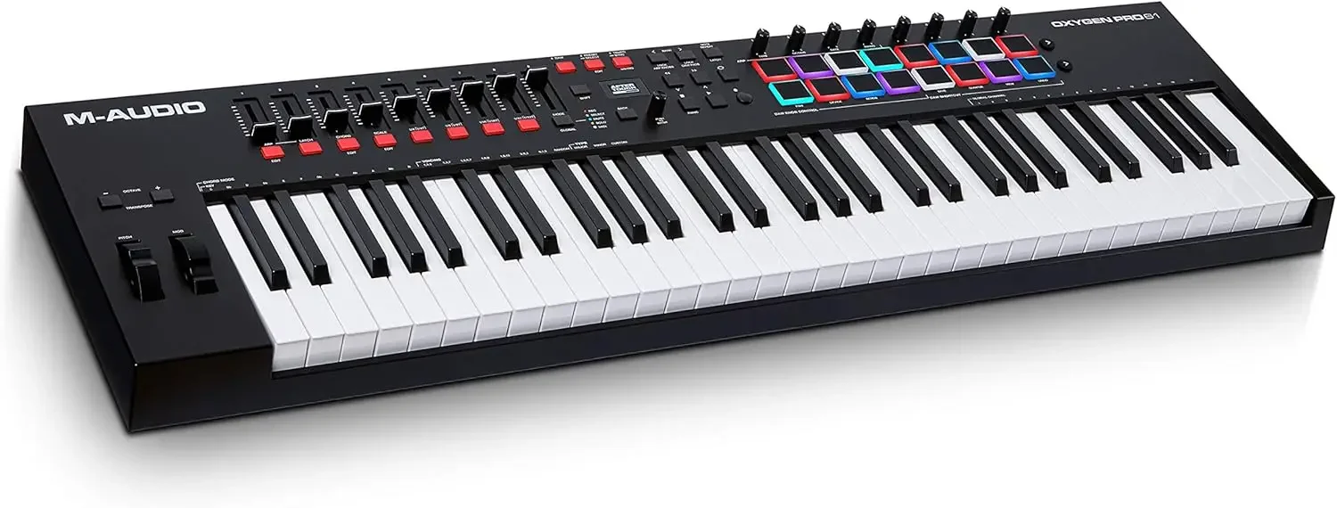 Oxygen Pro 61 – 61-Tasten-USB-MIDI-Keyboard-Controller mit Beat-Pads, anwendbaren MIDI-Knöpfen, Tasten und Fadern und Software