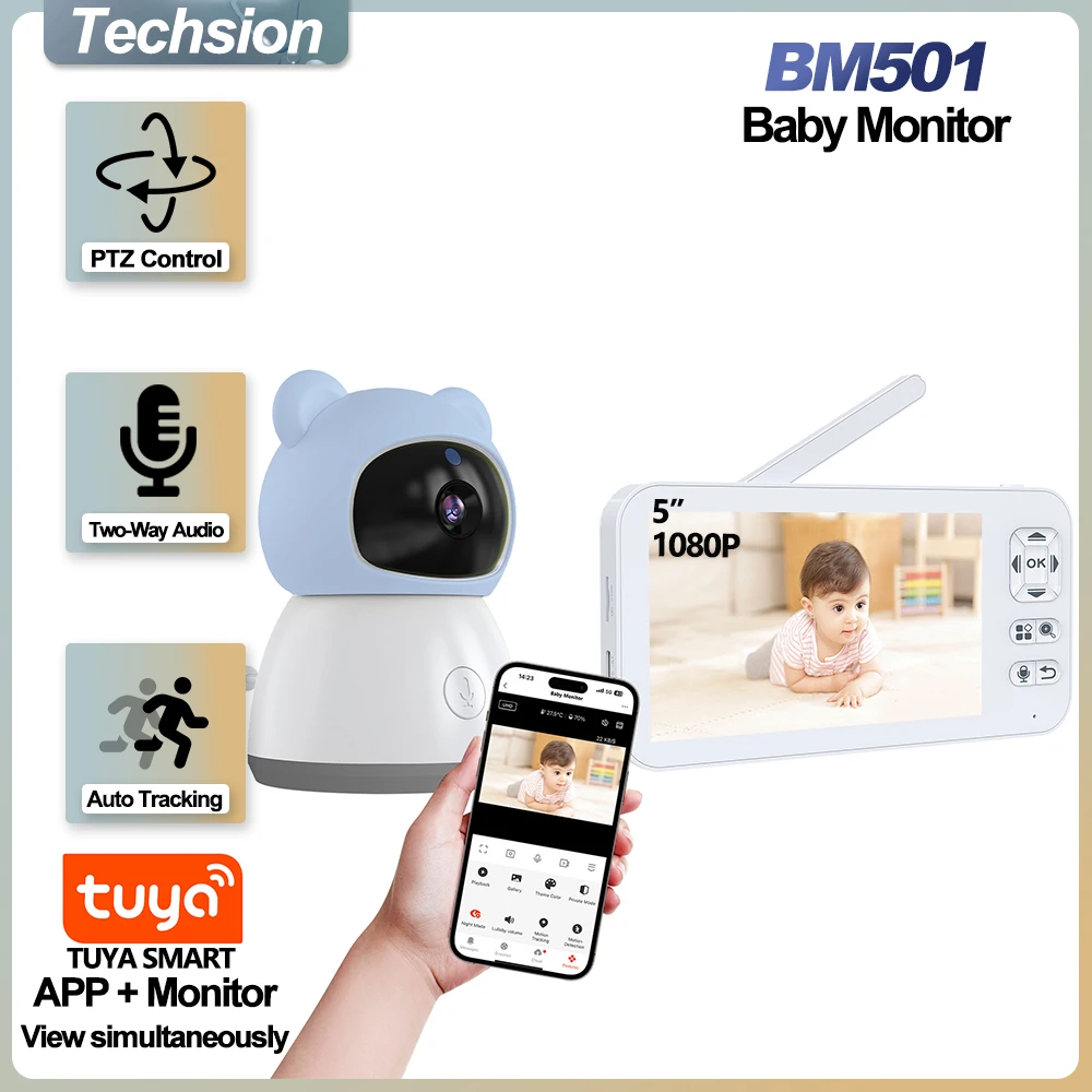 2K 3MP Tuya Smart Baby Monitor 4x Zoom Babyphone Camera with 5-inch Display Auto Tracking Baby Newborn Items Baby Accessories