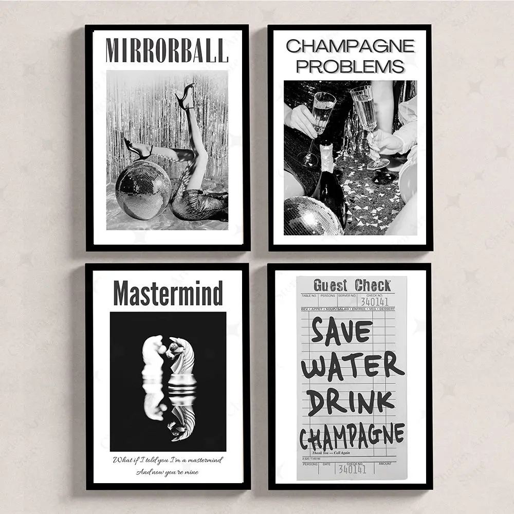 

Champagne Problems Mirrorball Poster Mastermind Taylor Trendy Print Retro Bar Cart Preppy Wall Art Canvas Painting Kitchen Decor