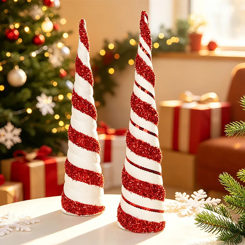 Plastic V‑Shape Conical Christmas Tree Tower Desktop Ornament Xmas Tabletop Decor Holiday Atmosphere Decoration
