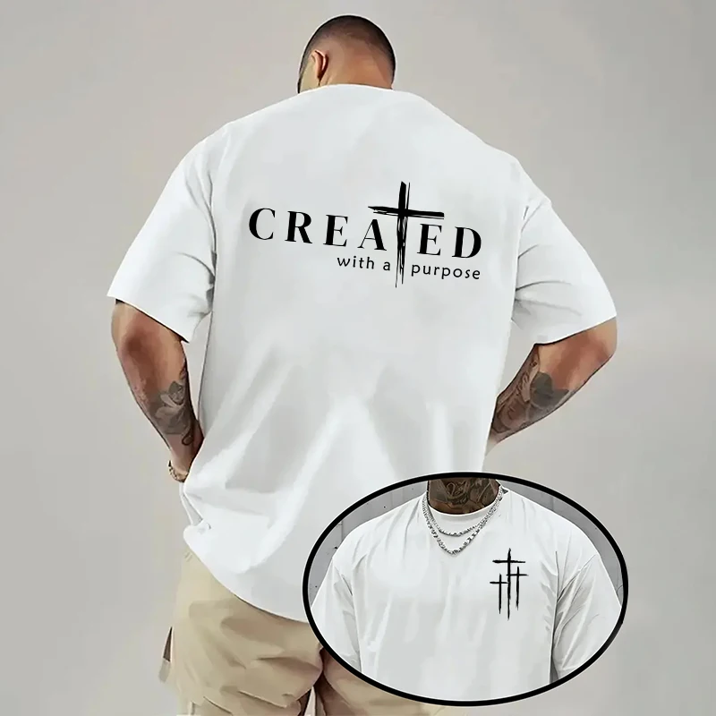 Hochwertige 100% Baumwolle Kreuz-Bedruckte T-Shirts Herren Streetwear T-Shirt Sommer Alltägliche Lässige Mode O-Ausschnitt Kurzarm-Oberteil – Detail 8