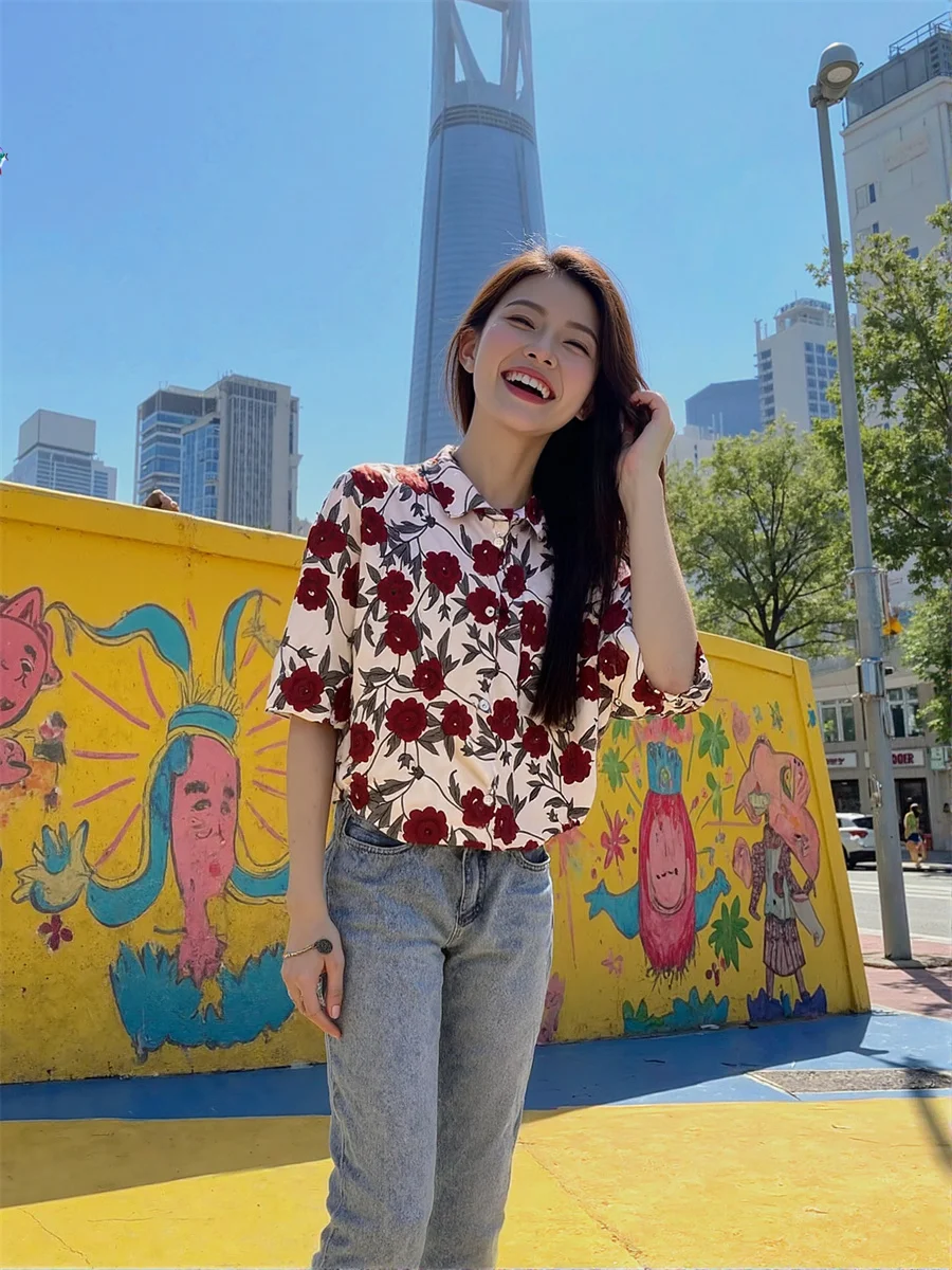 

Red Print Blouses For Women Soft Lace Trim Formal Elegant Feminine Korean Sleeveless Fashion Plus Size Party Outerwear