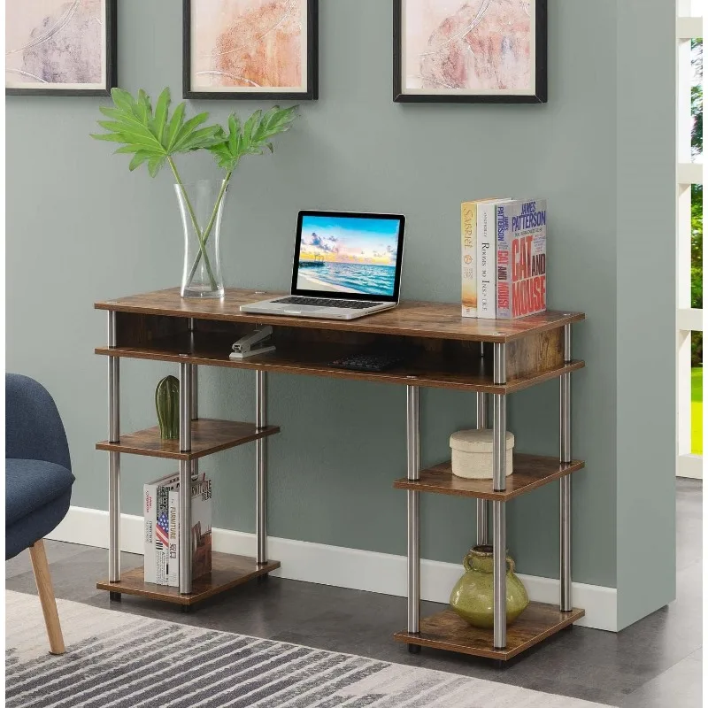 No Tools Student Contemporary Office Desk and Vanity with Shelves, 47.25