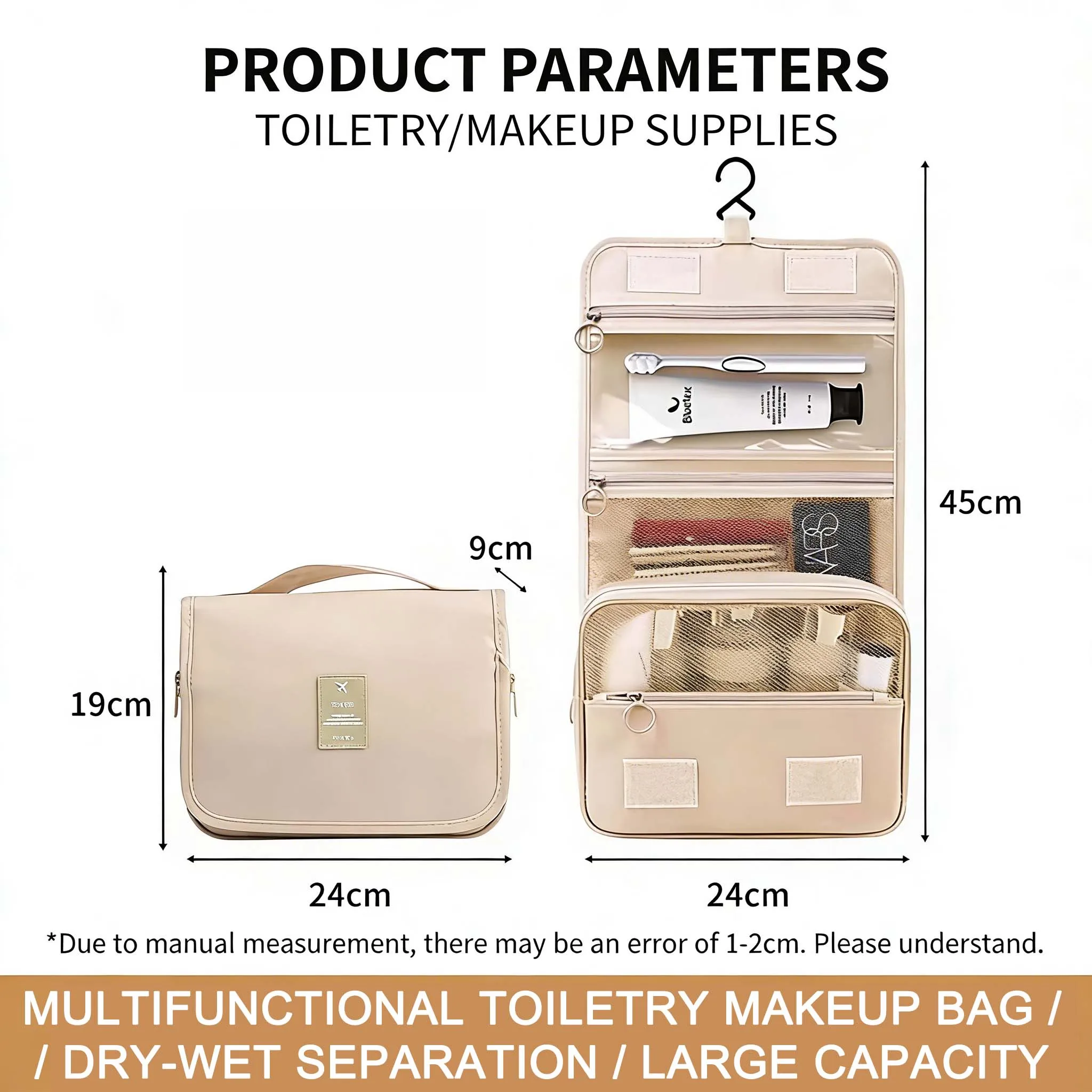 Hochwertige wasserdichte Reise-Kosmetiktasche für Damen – Hängende Toilettenartikel-Organizer-Tasche mit Haken, geräumiger Badezimmer-Waschbeutel & Nass-Trocken-Trennung – Detail 11