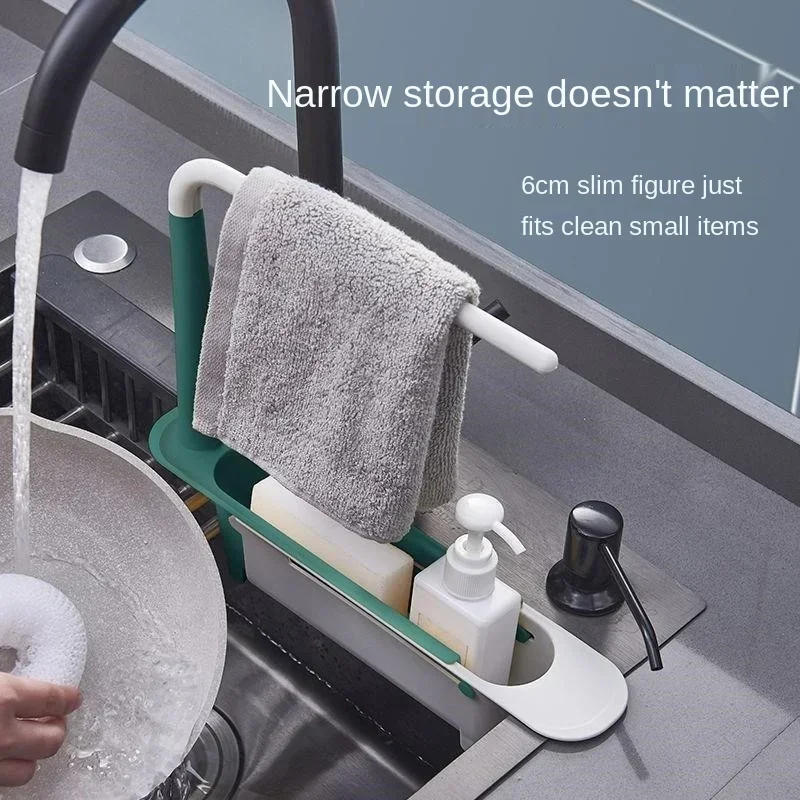 

Kitchen Organizer Dish Drainer Telescopic Sink Racks Soap Sponge Holder Towel Stand Sink Shelf Tray Kitchen Storage