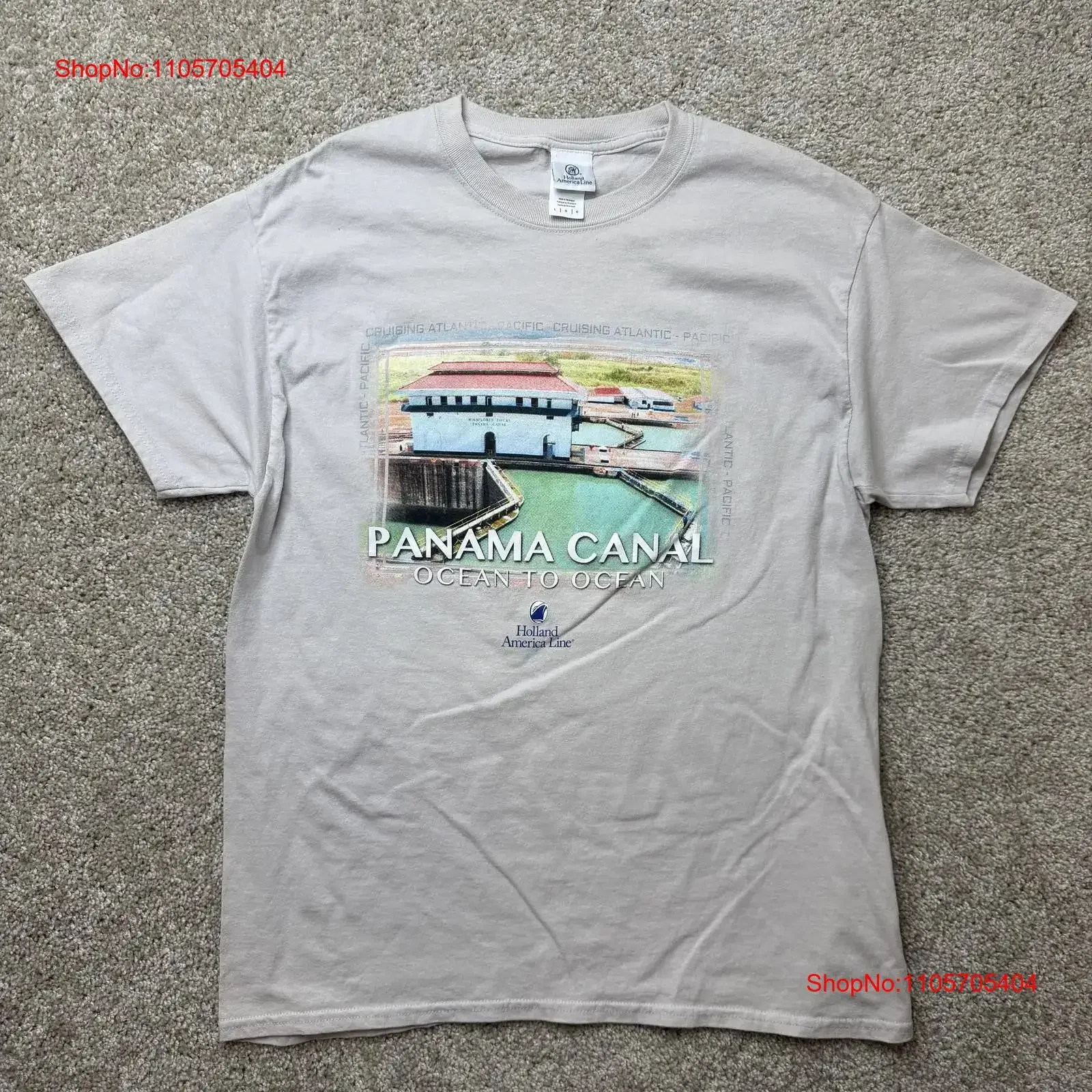 Panama Canal Holland America Line T Shirt Mens Large Beige Cruise long or short sleeves vintage Washed Unisex graphic