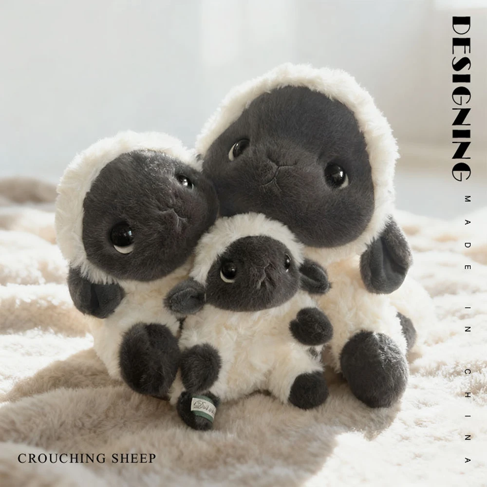 Creative Fluffy Sheep Plush Toy With Black Face Lying Lamb Stuffed Animal Cuddle Soft Dolls School Props Christmas Plushie Gifts