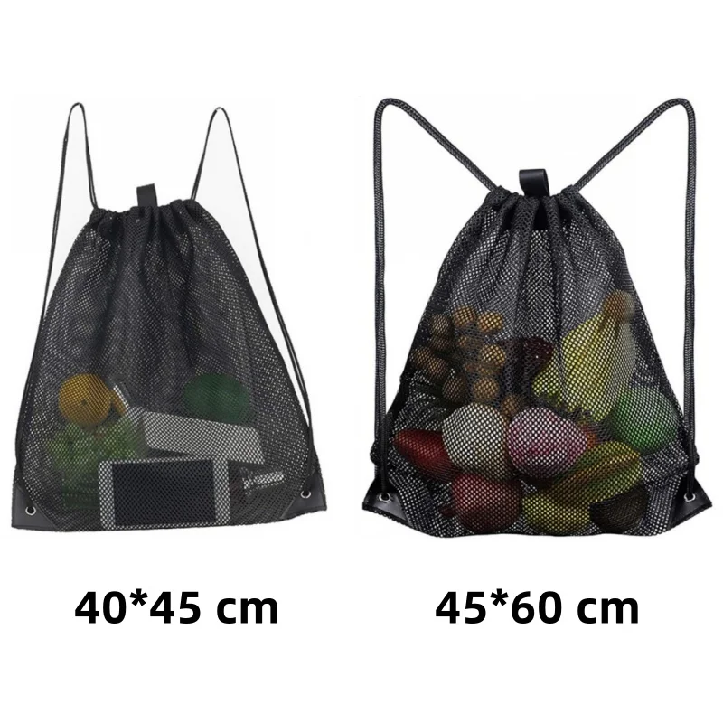 Portable Drawstring Mesh Backpack Bags Multifunction Sports Gears Storage Bag Hiking Travel Toy Swim Shopping Net Pocket Pouch