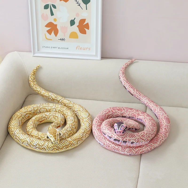 

200cm Real Life Stripe Snake Plush Toys Vivid Fluffy Cute Snake Doll Creative Home Decor Game Props Funny Gift To Friend Family