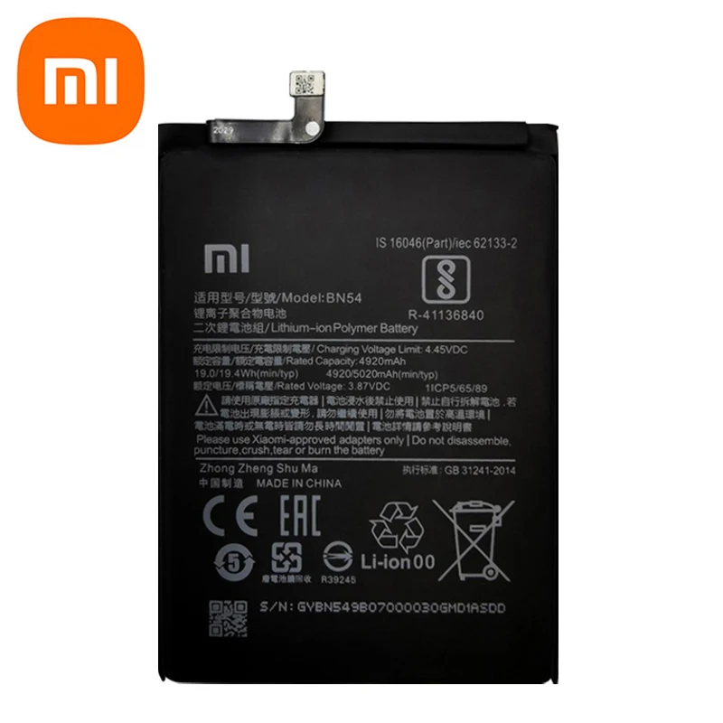 2024 Years 5020mAh BN54 Original Battery For Xiaomi Redmi Note 9 Note9 5G / Redmi 10X 4G Version / Redmi 9 Mobile Phone Battery