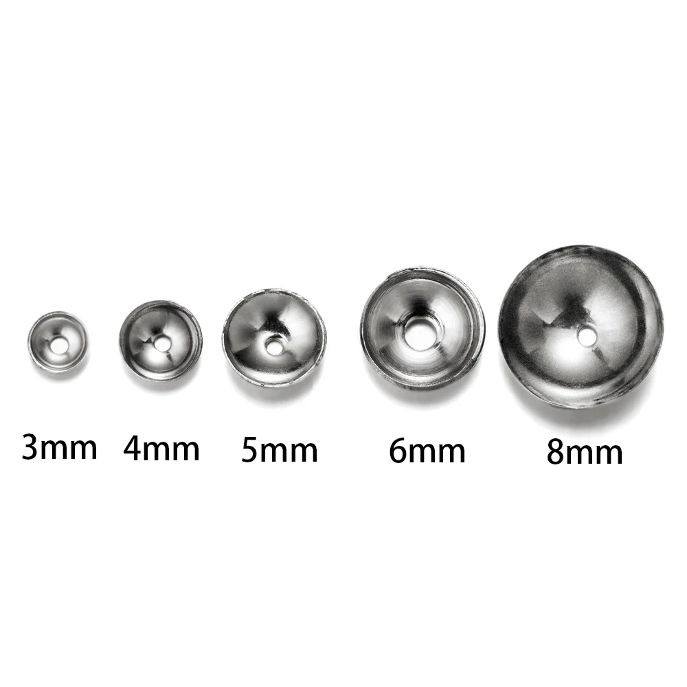 50pcs/lot Stainless Steel 3 4 5 6 8mm Round Bead Caps End Cap Connectors For Necklace Earrings DIY Jewelry Making Supplies