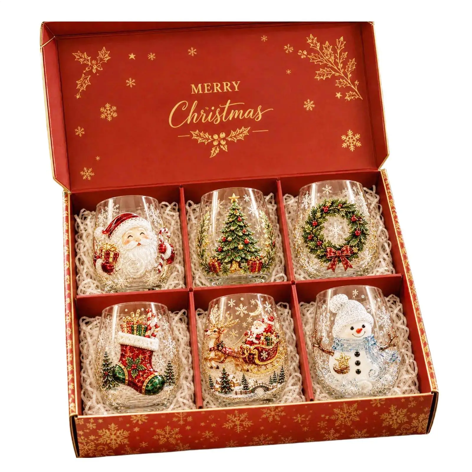 6-piece-christmas-glass-set-300ml-footless-3d-relief-holiday-drink-with-santa-claus-snowman-design-for-wine-coffee-cocktail