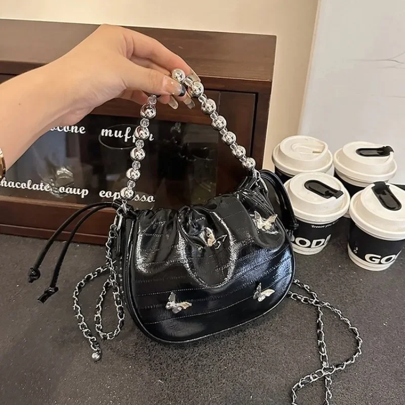 Premium Sense Niche Silver Bag Women\'s 2024 New Summer Versatile Chain Single Shoulder Messenger  with Bucket Bag