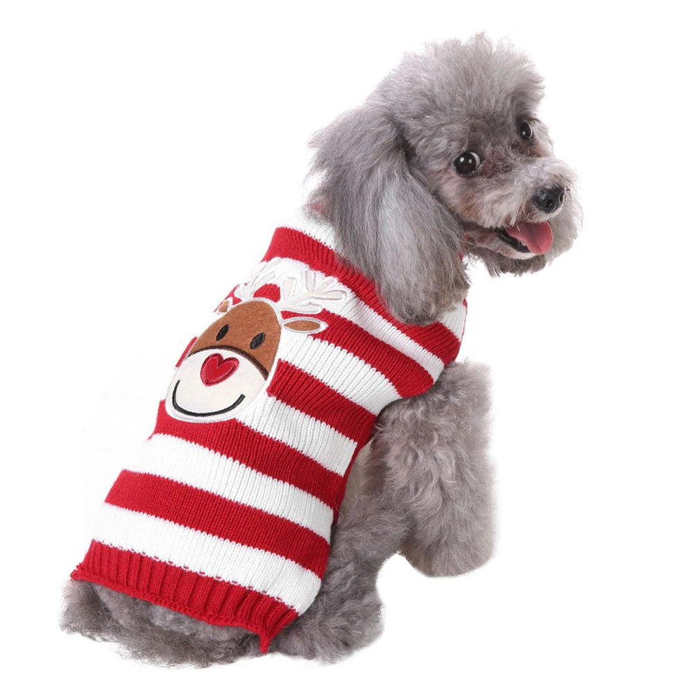 

Christmas Pet Dog Sweater Turtleneck Elk Stripe Printed Size S Winter Coat Puppy Clothes Festive Pet Knitted Sweater
