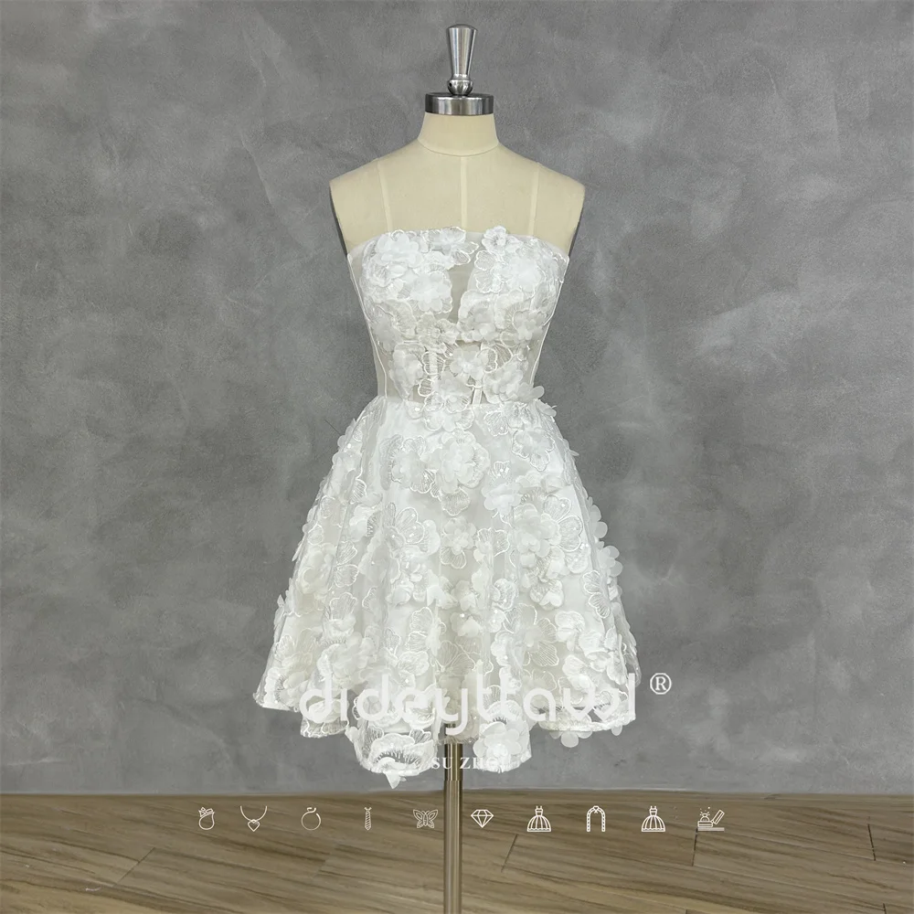 

DIDEYTTAWL Customized Real Photos Lace Applique A-Line Short Mini-Dress Lace Up Strapless Newest Design Unique Elegant Charming