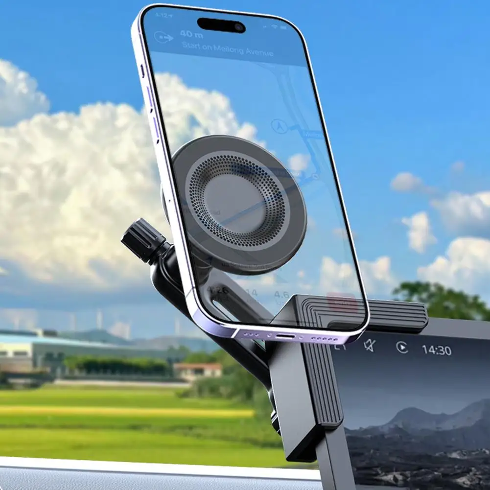 Magnetic Car Phone Holder For Central Screen 360 Rotatable Anti Shake Monitor Mount Corner Grip Bracket Auto Accessories